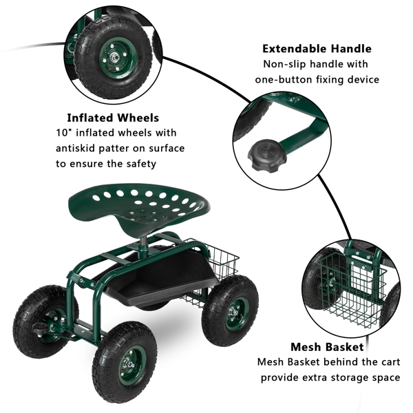 Deep Green Short Handle Garden Seat Car