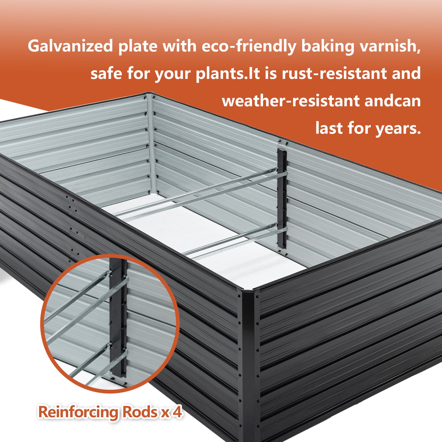 Outdoor Galvanized Raised Garden Bed Kit, Black Rectangle Planter For Vegetables, Fruits, And Herbs